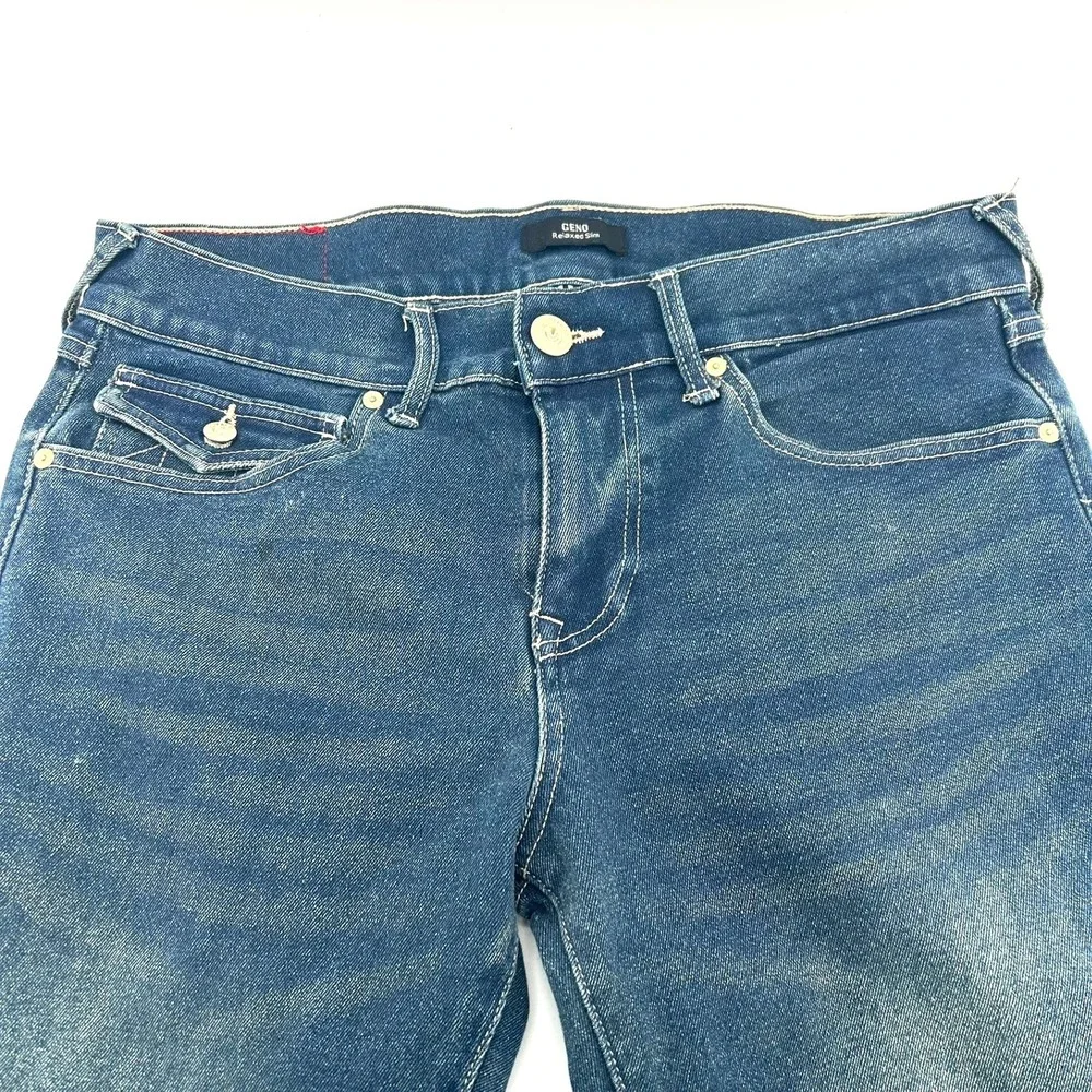 True Religion Geno Relaxed Slim Jeans Studded Horseshoe Big T Pocket Mens SZ 30